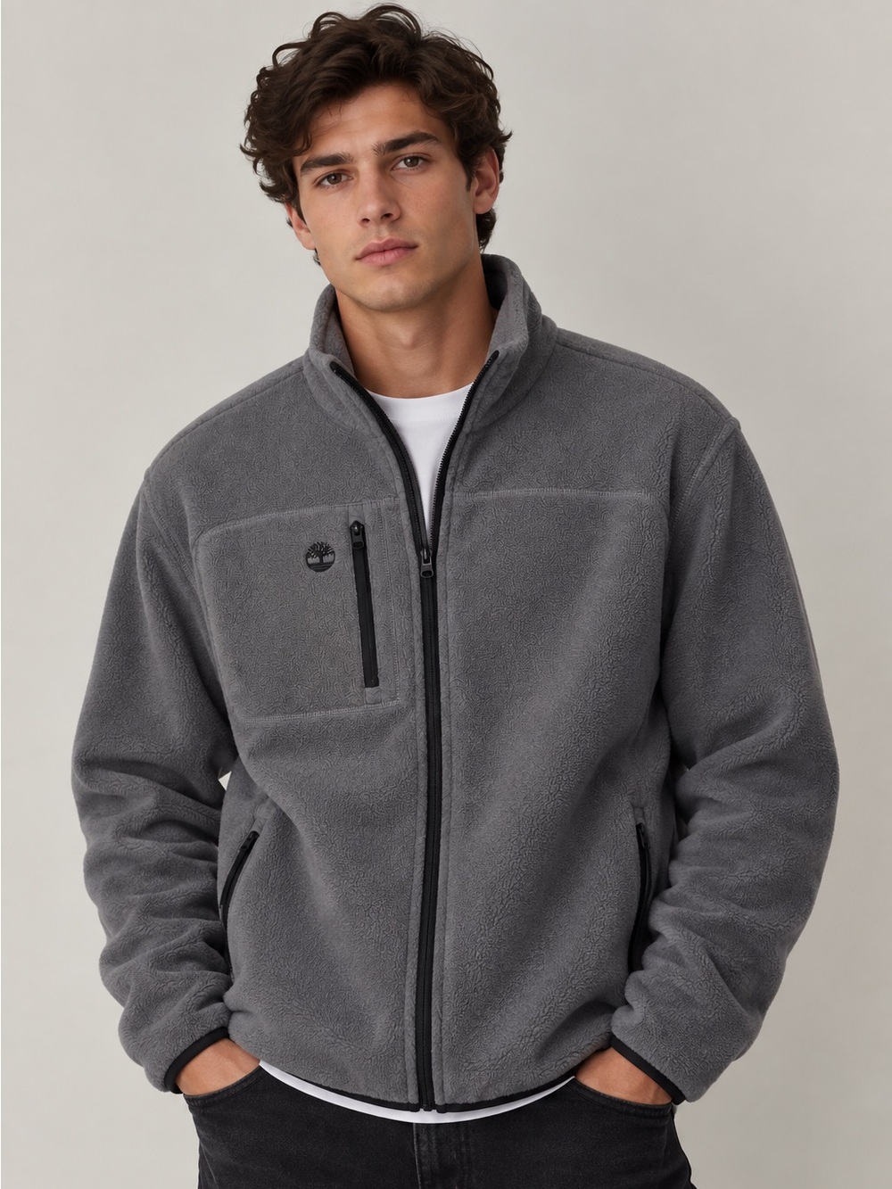 Timberland Men’s XL Grey Fleece Full Zip Jacket Outdoor Zip Pockets
